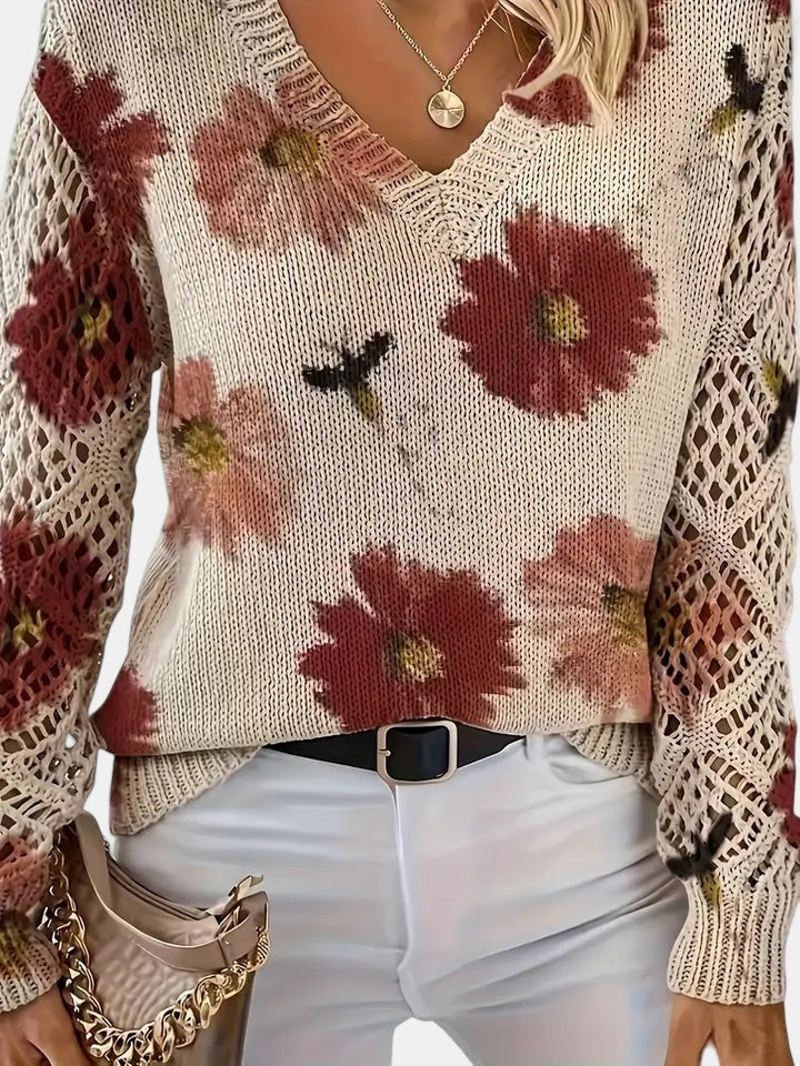 Amelia | Elegant Floral V-Neck Sweater