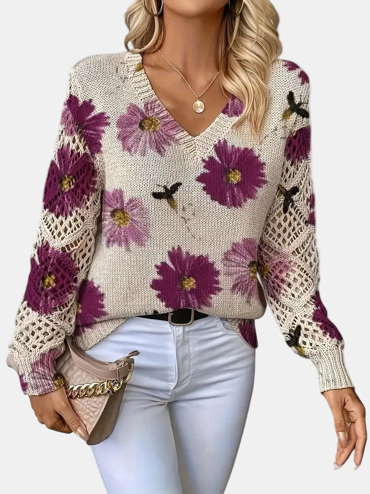 Amelia | Elegant Floral V-Neck Sweater