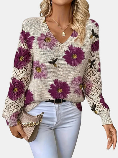 Amelia | Elegant Floral V-Neck Sweater