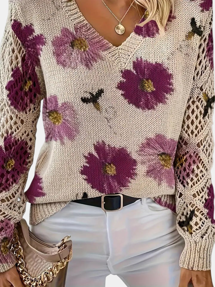 Amelia | Elegant Floral V-Neck Sweater