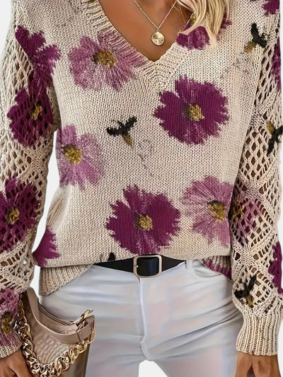 Amelia | Elegant Floral V-Neck Sweater