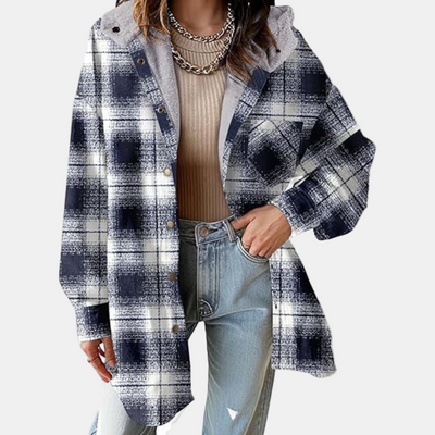 Cora | Relaxed Fit Hooded Plaid Jacket