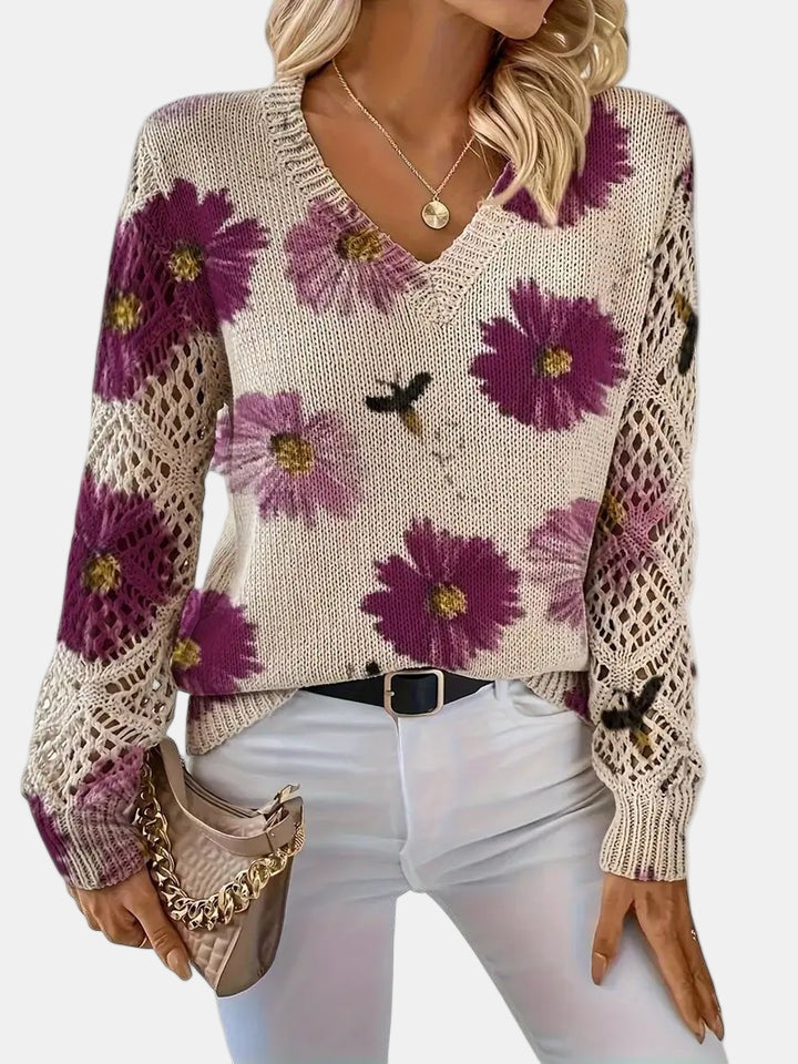 Amelia | Elegant Floral V-Neck Sweater
