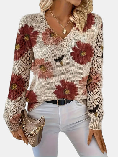 Amelia | Elegant Floral V-Neck Sweater