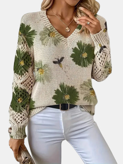 Amelia | Elegant Floral V-Neck Sweater