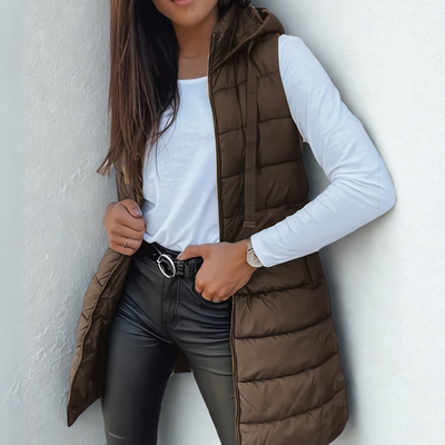 RAIN™ - Casual Sleeveless Hood Long Puffer Vest  TEST