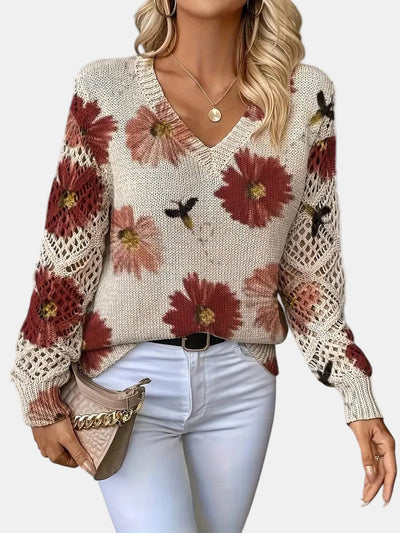 Amelia | Elegant Floral V-Neck Sweater