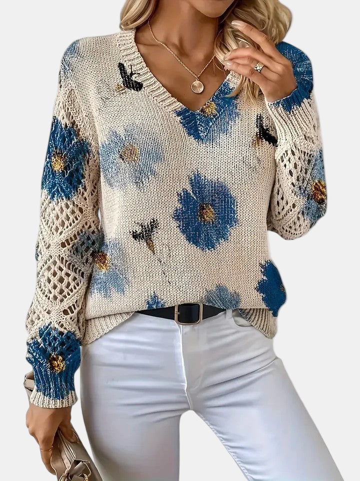 Amelia | Elegant Floral V-Neck Sweater