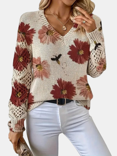 Amelia | Elegant Floral V-Neck Sweater