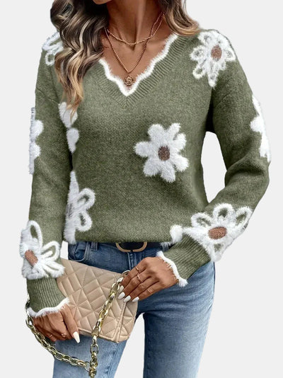 Charlene | Timeless V-Neck Floral Sweater