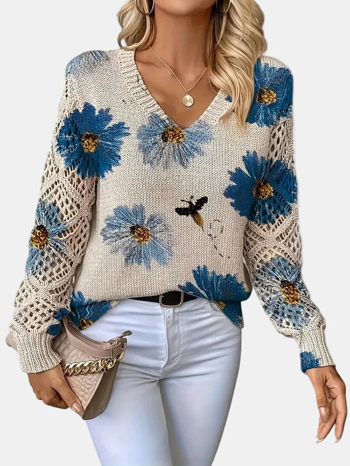 Amelia | Elegant Floral V-Neck Sweater