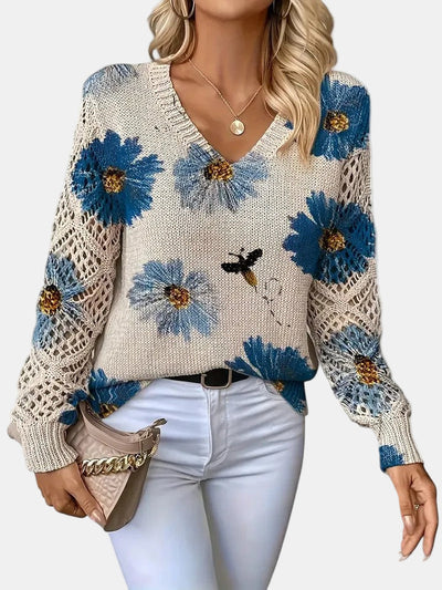 Amelia | Elegant Floral V-Neck Sweater