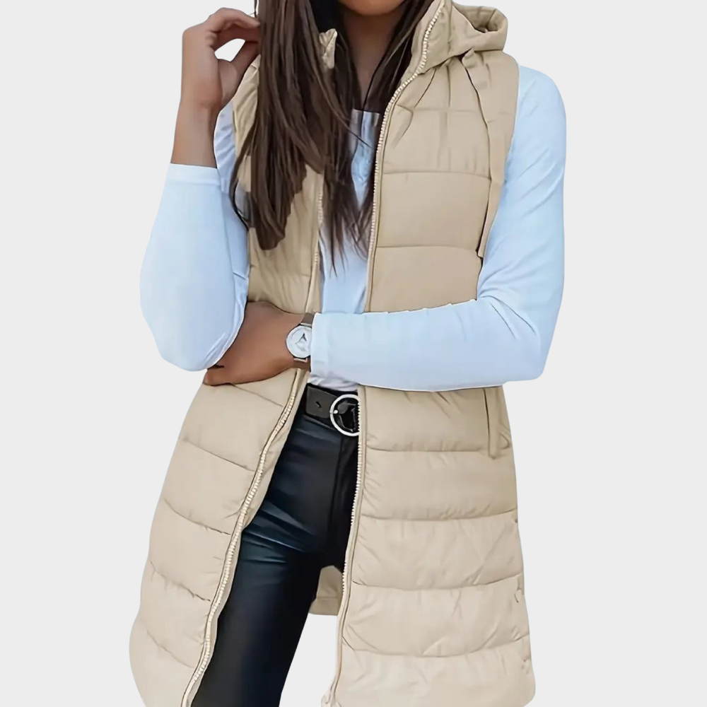 Phoebe | Sleeveless Hooded Long Puffer Vest