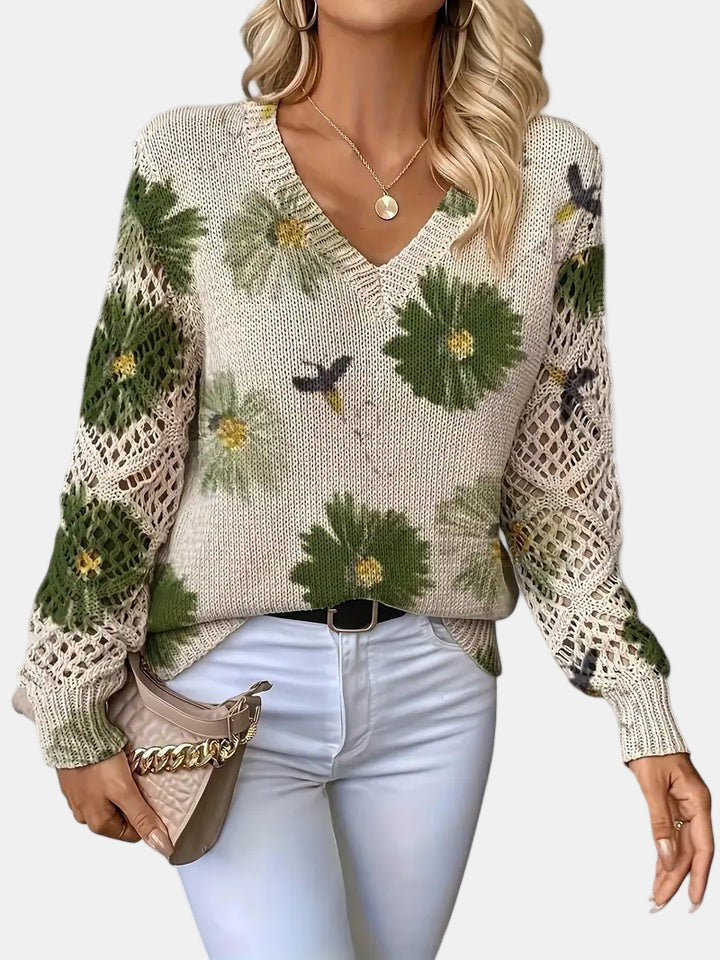 Amelia | Elegant Floral V-Neck Sweater