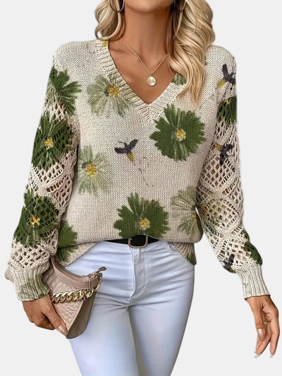 Amelia | Elegant Floral V-Neck Sweater