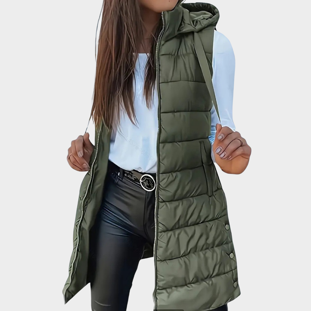 Phoebe | Sleeveless Hooded Long Puffer Vest