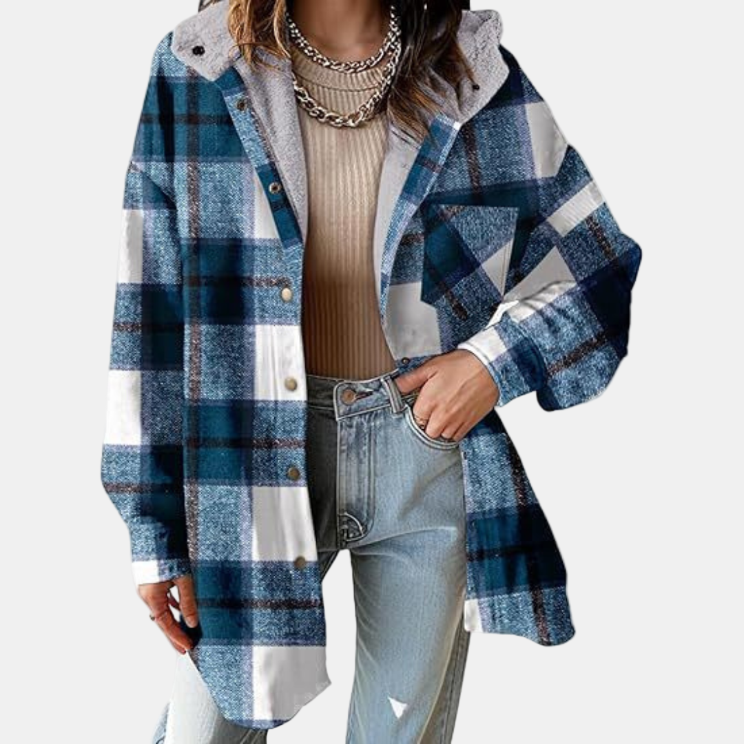 Cora | Relaxed Fit Hooded Plaid Jacket