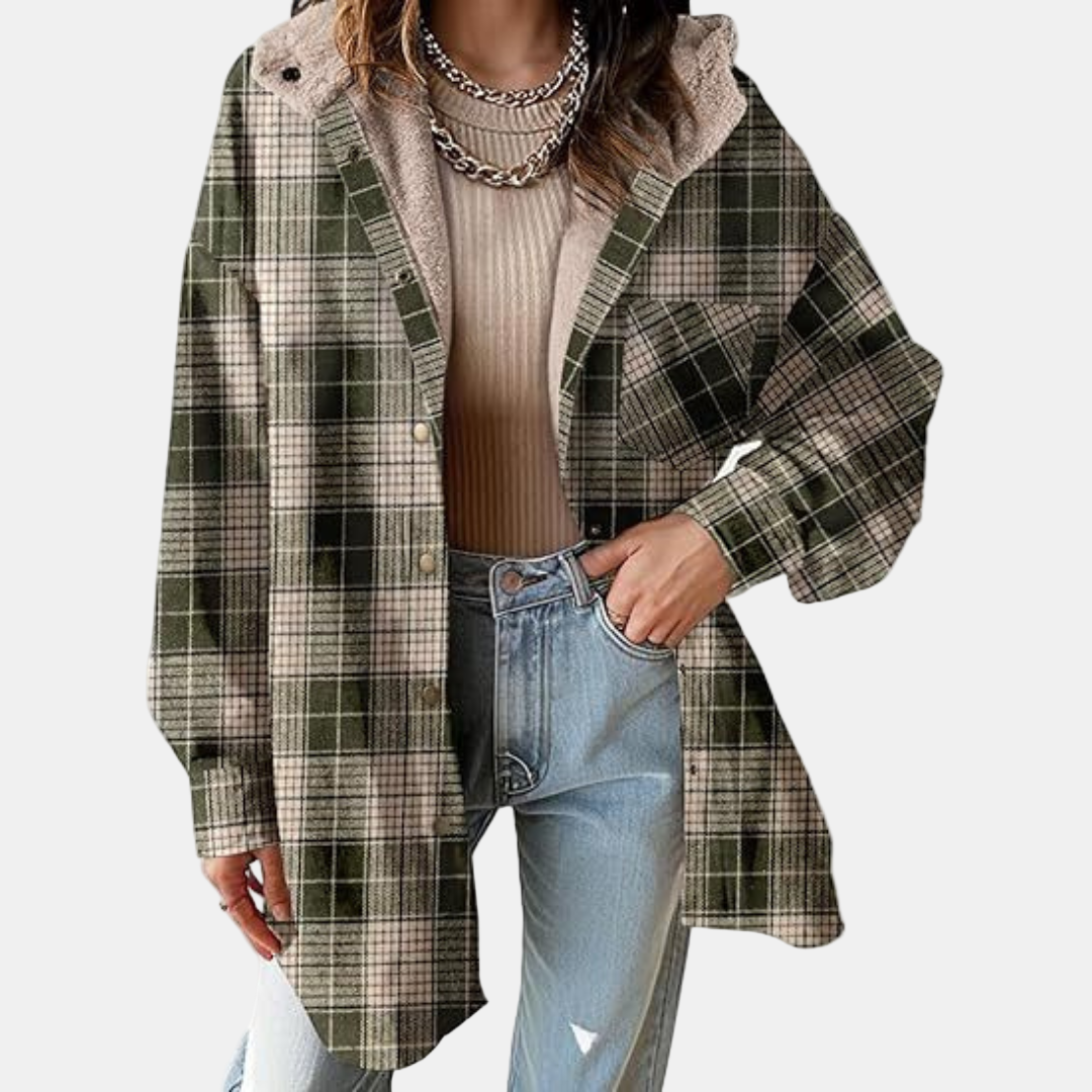 Cora | Relaxed Fit Hooded Plaid Jacket