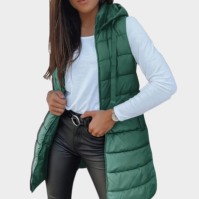 Phoebe | Sleeveless Hooded Long Puffer Vest