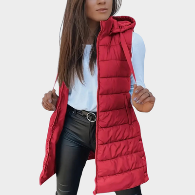 Phoebe | Sleeveless Hooded Long Puffer Vest