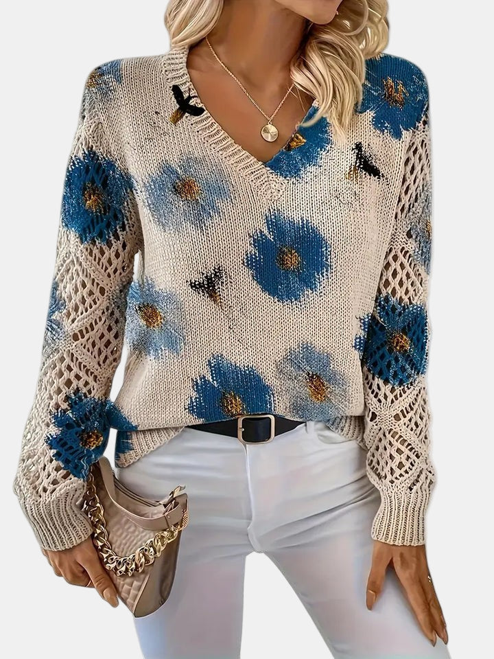 Amelia | Elegant Floral V-Neck Sweater