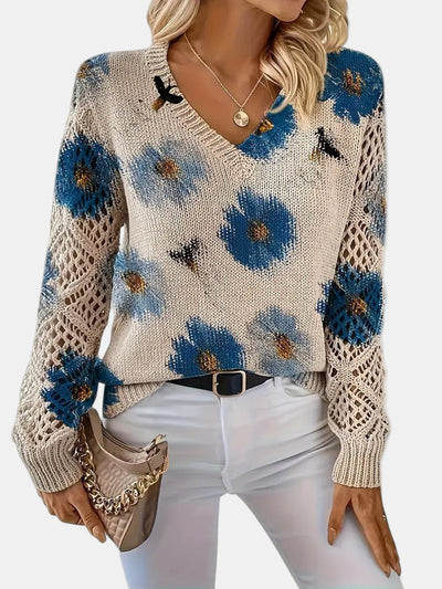 Amelia | Elegant Floral V-Neck Sweater