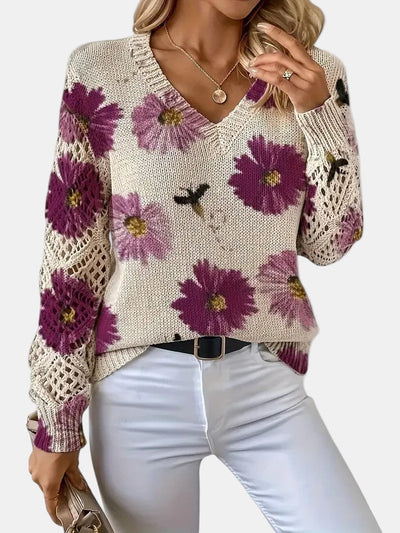 Amelia | Elegant Floral V-Neck Sweater