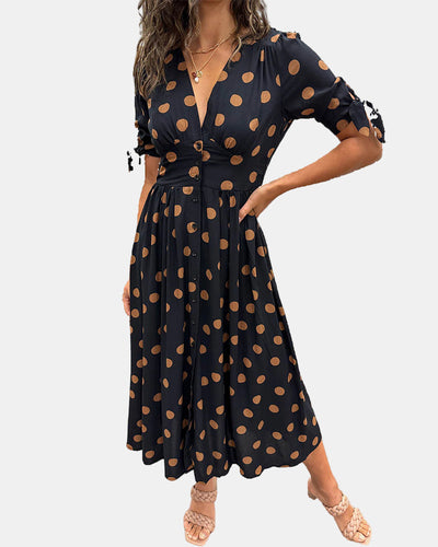 JESSY | STYLISH POLKA DOT V-NECK DRESS