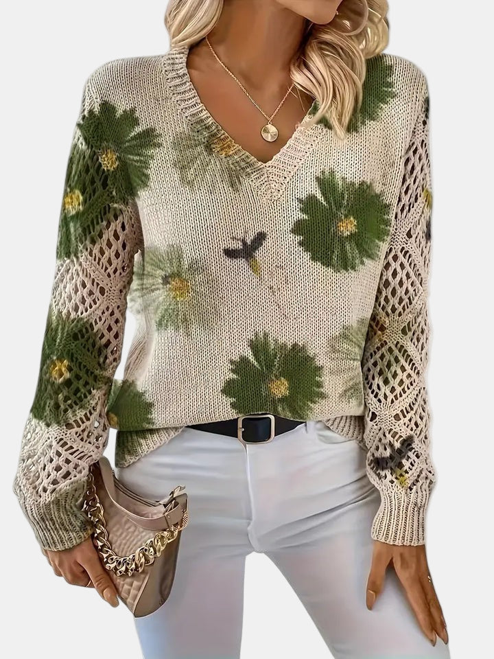 Amelia | Elegant Floral V-Neck Sweater
