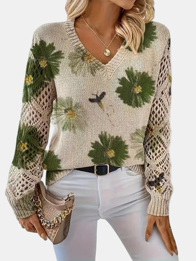 Amelia | Elegant Floral V-Neck Sweater